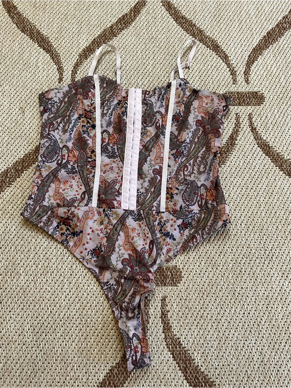 Willow Paisley Sheer Lace-Trim Bodysuit in Multi